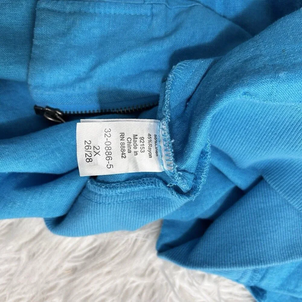 Woman Within Size 2X (18 / 20) Jacket Zipper Front Linen Rayon Blend Cyan Blue‎